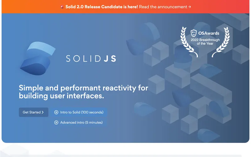 Screenshot of the SolidJS homepage