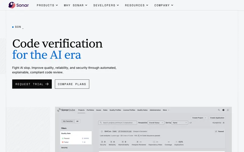 Screenshot of the SonarQube homepage