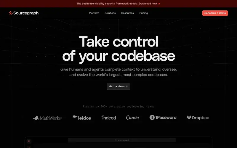 Screenshot of the Sourcegraph homepage