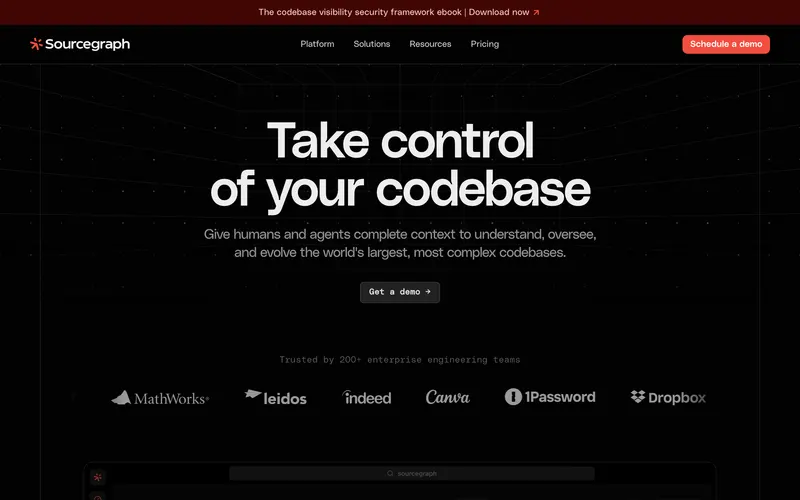 Screenshot of the Sourcegraph homepage