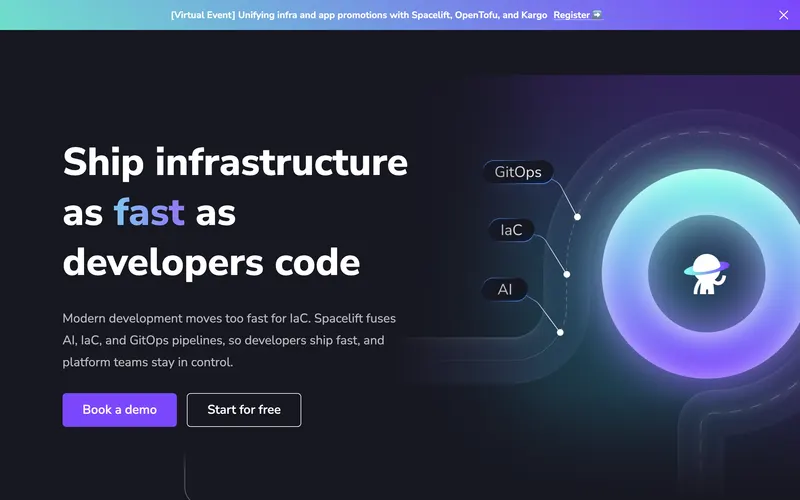 Screenshot of the Spacelift homepage