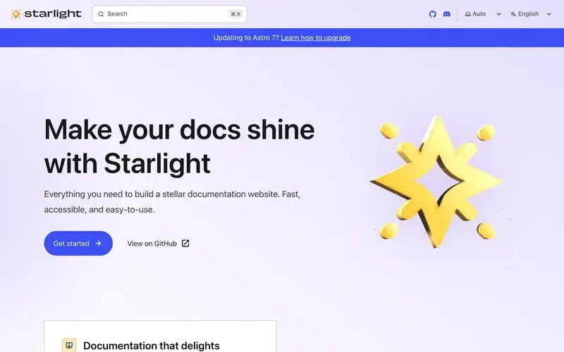 Screenshot of the Starlight homepage