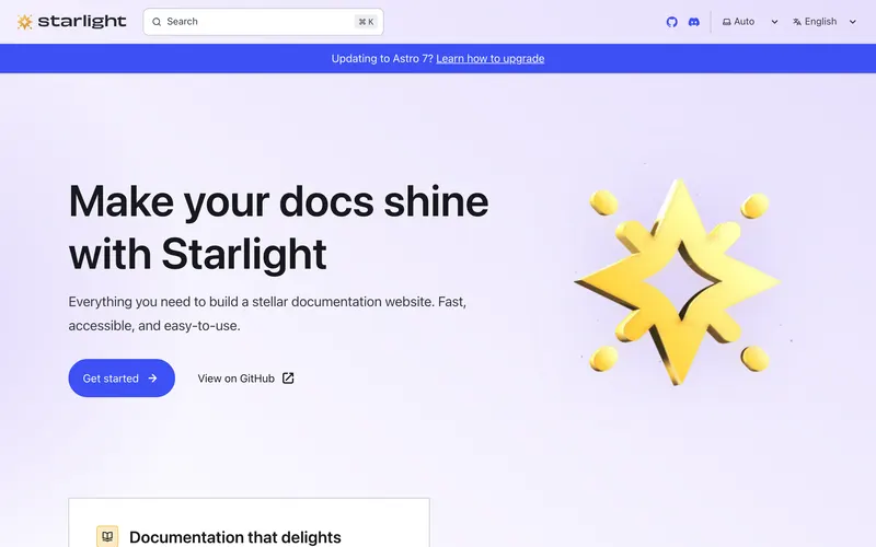 Screenshot of the Starlight homepage