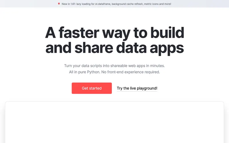 Screenshot of the Streamlit homepage