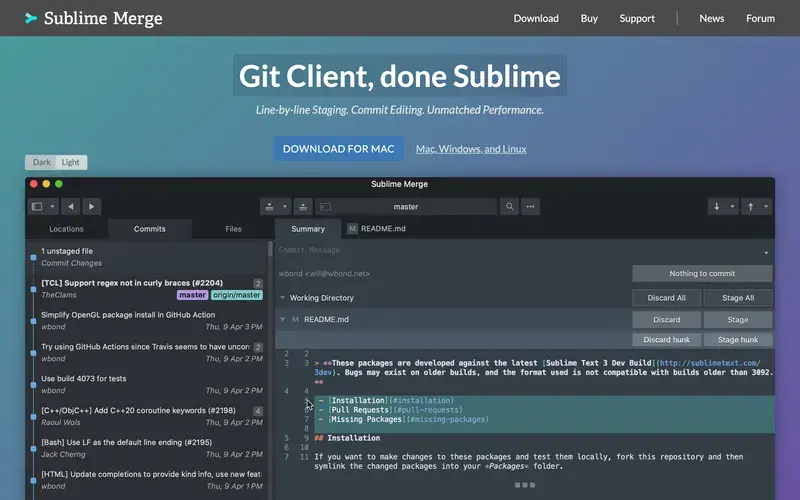 Screenshot of the Sublime Merge homepage