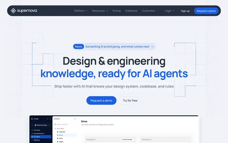 Screenshot of the Supernova homepage