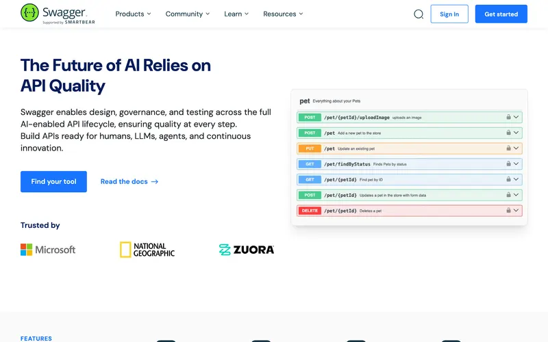Screenshot of the Swagger homepage