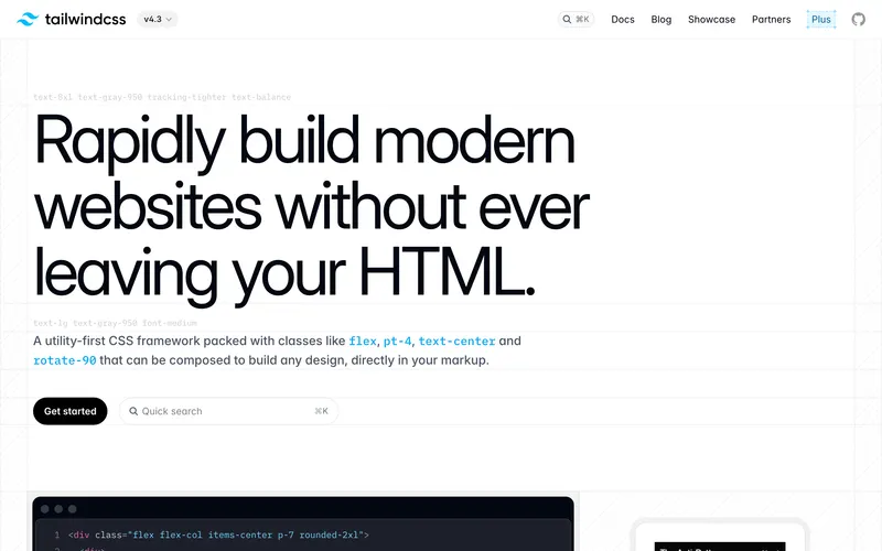 Screenshot of the Tailwind CSS homepage