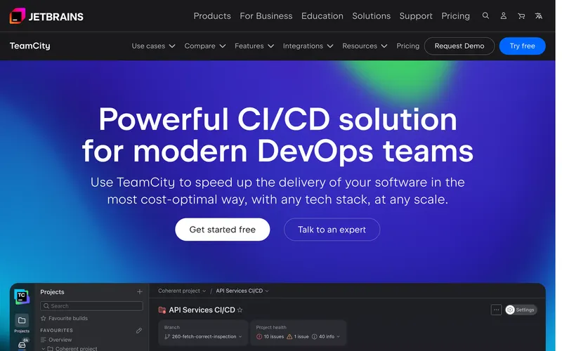 Screenshot of the TeamCity homepage
