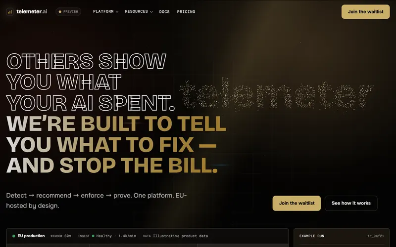Screenshot of the Telemeter homepage