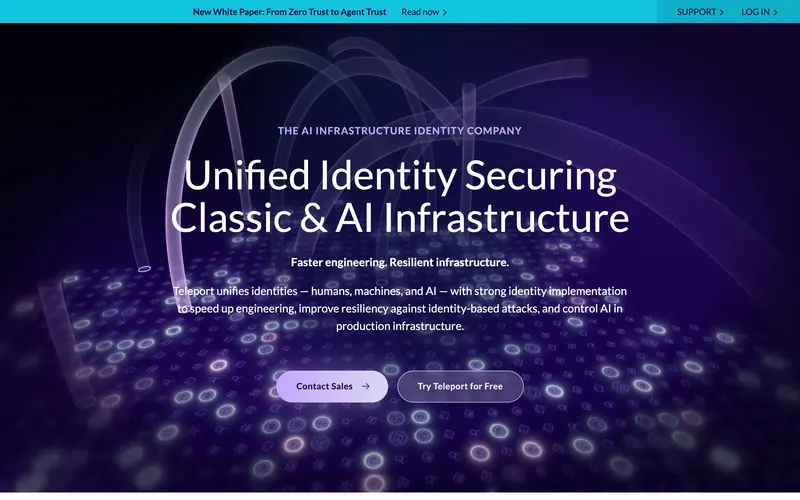 Screenshot of the Teleport homepage