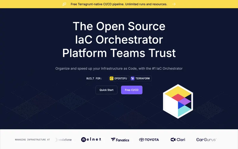 Screenshot of the Terragrunt homepage