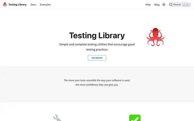 Screenshot of the Testing Library homepage