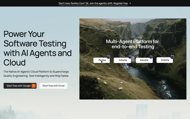 Screenshot of the TestMu AI homepage
