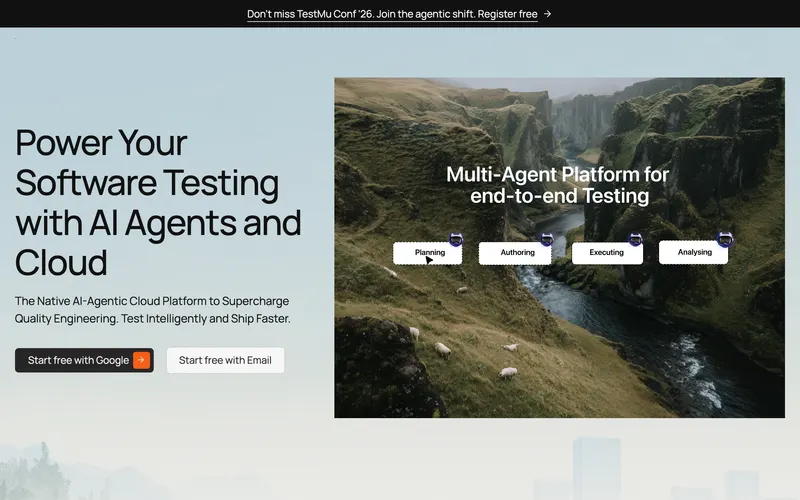 Screenshot of the TestMu AI homepage