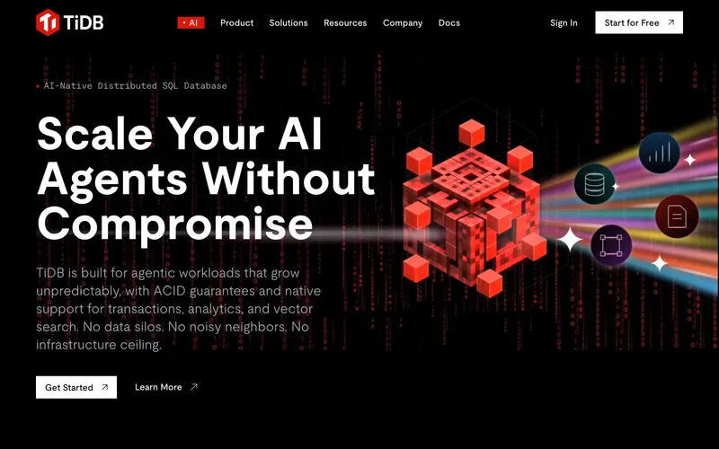 Screenshot of the TiDB homepage