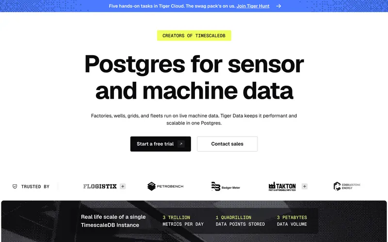 Screenshot of the TigerData homepage