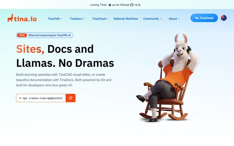 Screenshot of the TinaCMS homepage