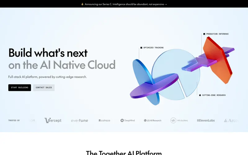 Screenshot of the Together AI homepage