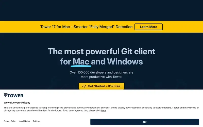 Screenshot of the Tower homepage