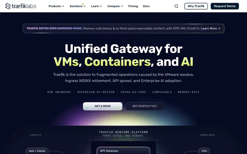 Screenshot of the Traefik homepage