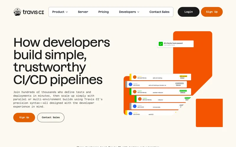 Screenshot of the Travis CI homepage
