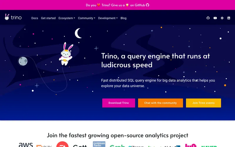 Screenshot of the Trino homepage