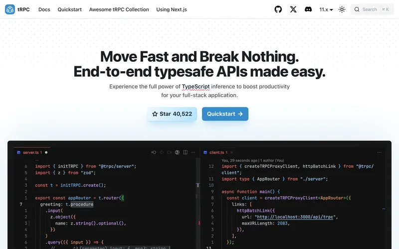Screenshot of the tRPC homepage