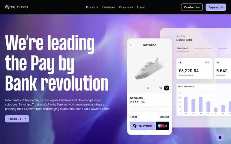 Screenshot of the TrueLayer homepage
