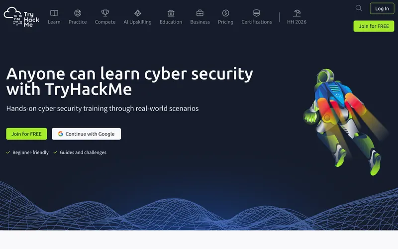 Screenshot of the TryHackMe homepage