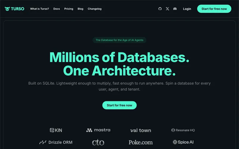 Screenshot of the Turso homepage