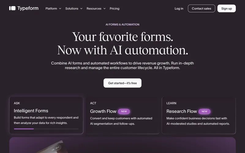 Screenshot of the Typeform homepage