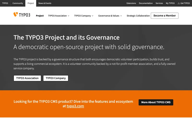 Screenshot of the TYPO3 homepage