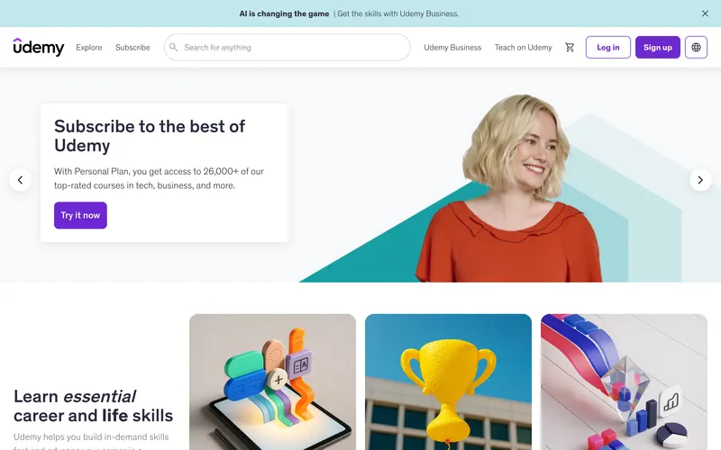 Screenshot of the Udemy homepage