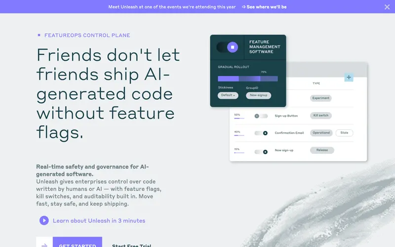 Screenshot of the Unleash homepage
