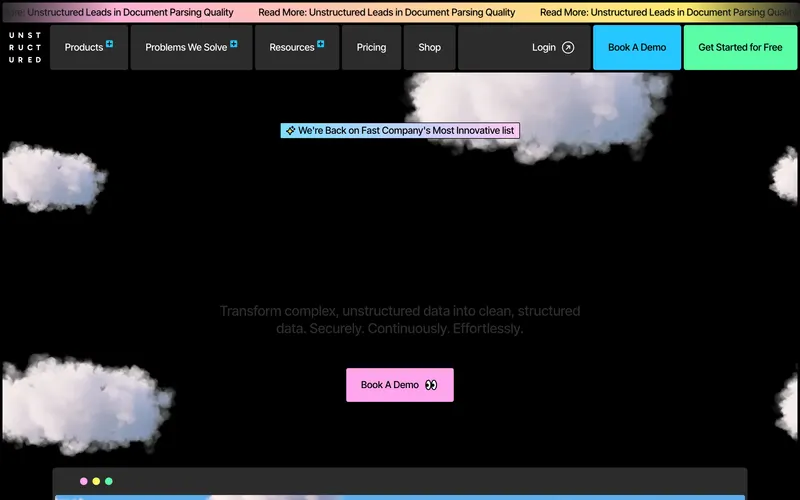 Screenshot of the Unstructured homepage