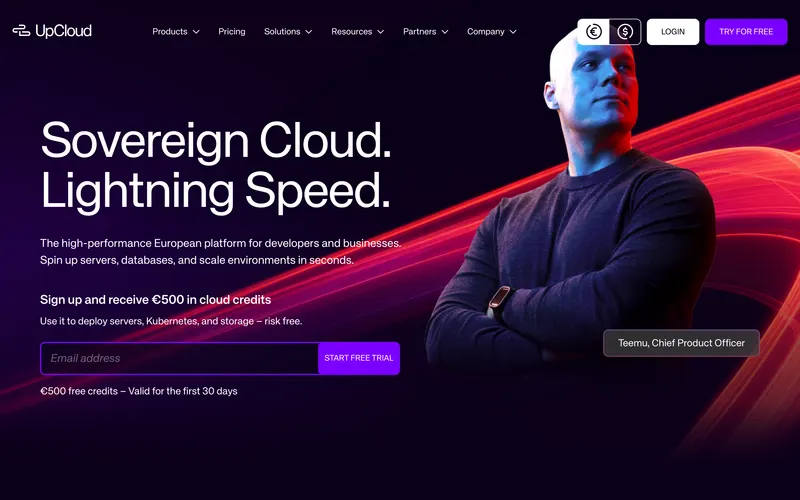 Screenshot of the UpCloud homepage