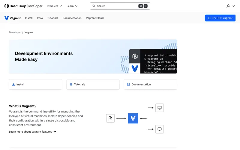 Screenshot of the Vagrant homepage