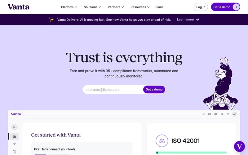 Screenshot of the Vanta homepage