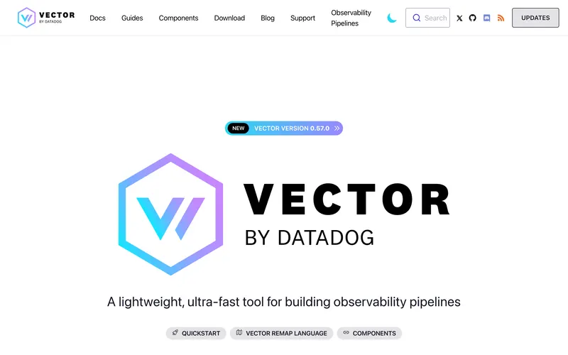 Screenshot of the Vector homepage
