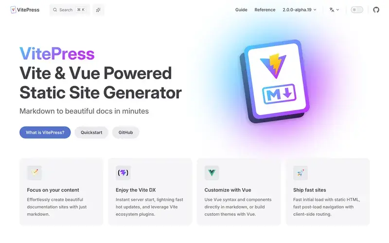 Screenshot of the VitePress homepage