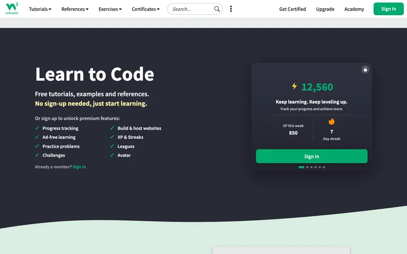 Screenshot of the W3Schools homepage