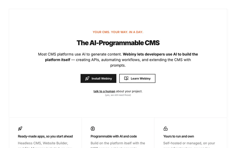 Screenshot of the Webiny homepage