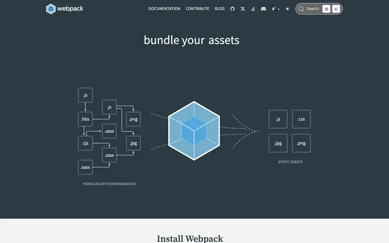 Screenshot of the webpack homepage