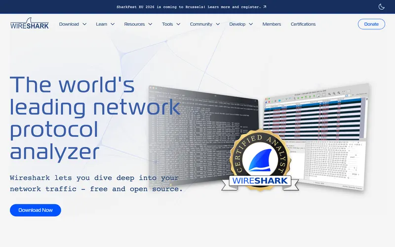 Screenshot of the Wireshark homepage