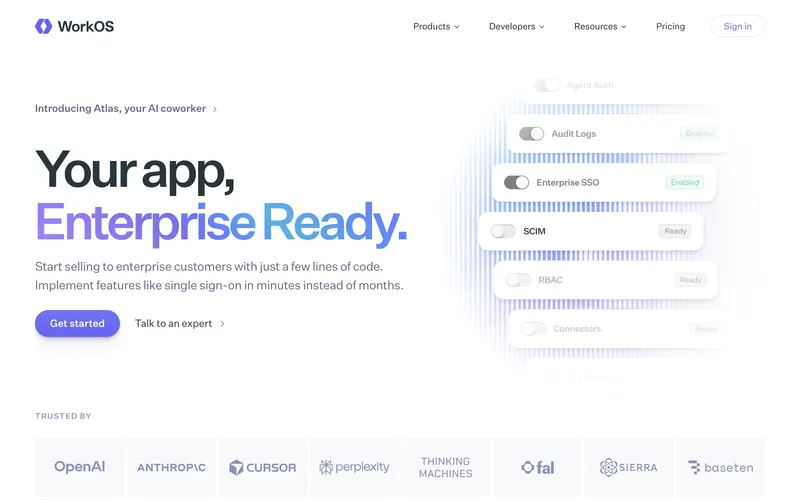 Screenshot of the WorkOS homepage