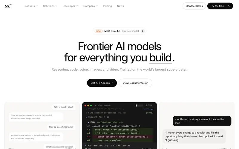 Screenshot of the xAI homepage