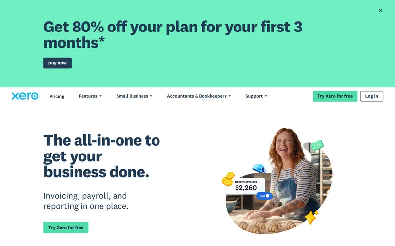 Screenshot of the Xero homepage