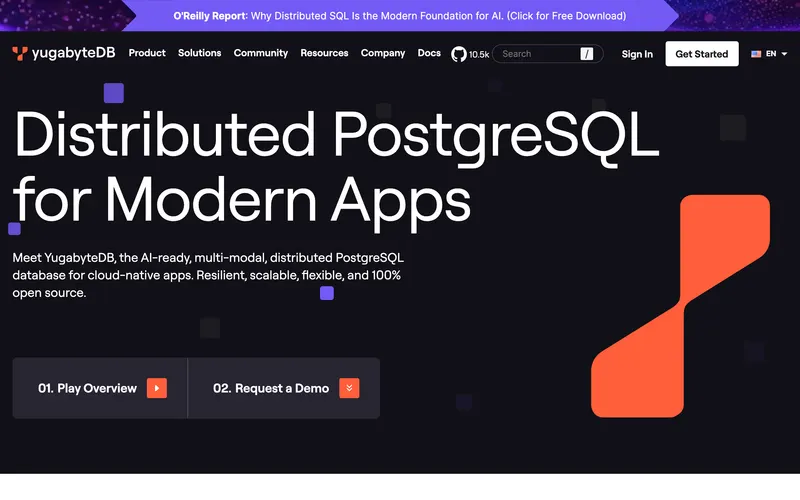 Screenshot of the YugabyteDB homepage