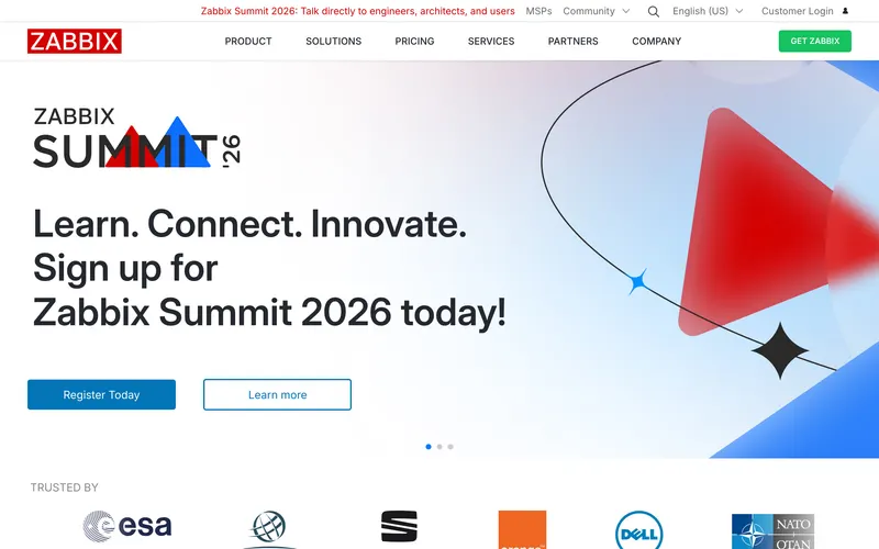 Screenshot of the Zabbix homepage